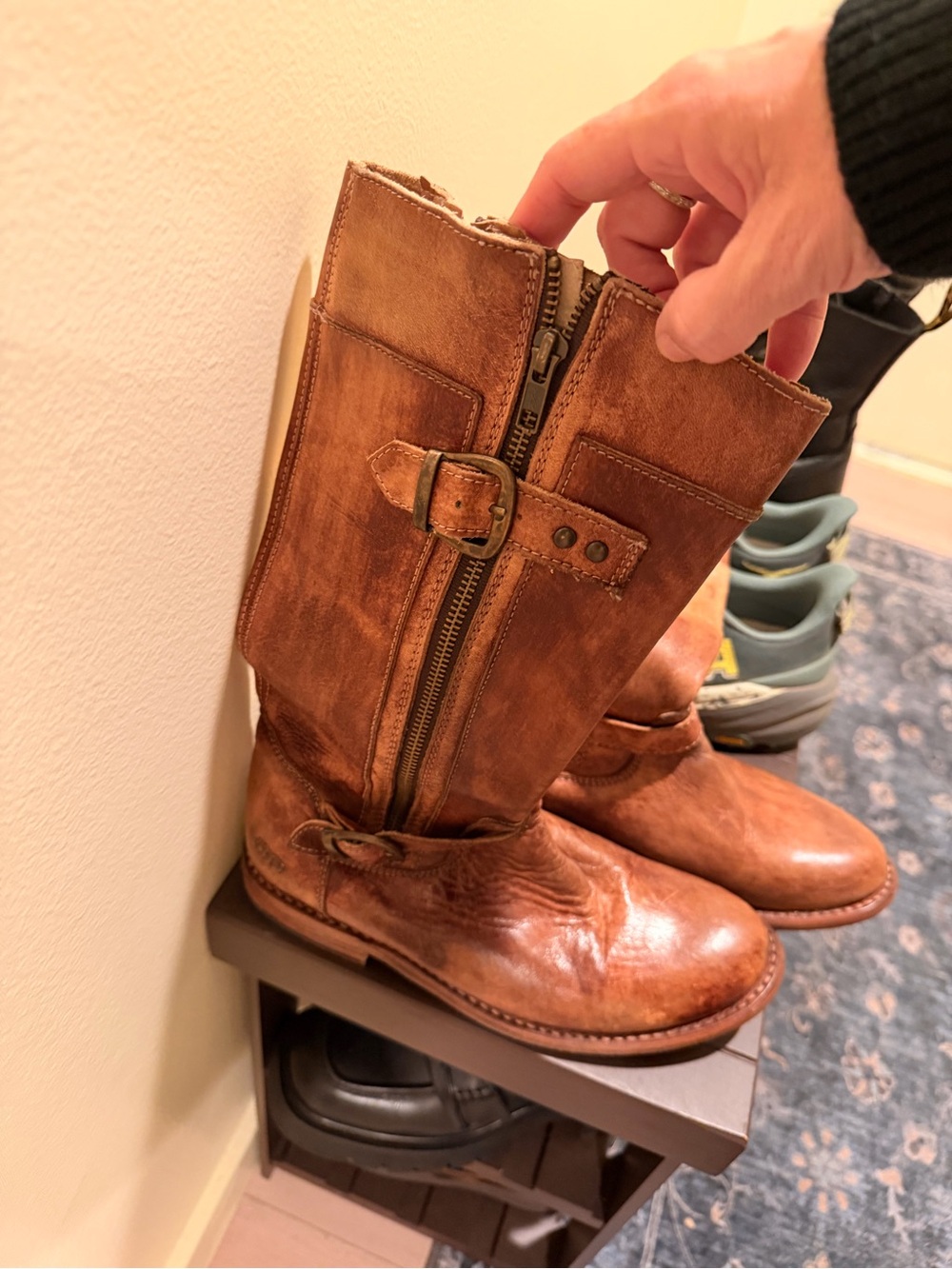 Bed Stu Brown Leather Mid-Calf Zip & Buckle Boots